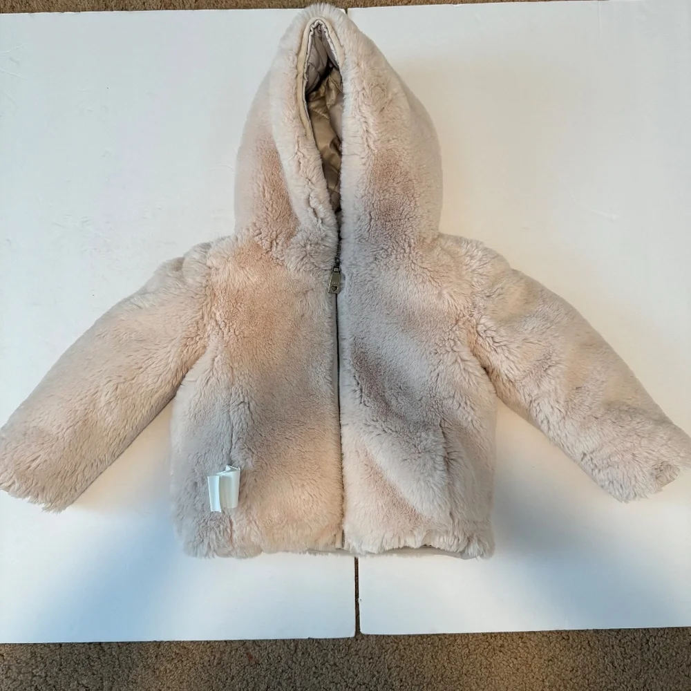 Monna Lisa Girls‎ Reversible Floral Faux Fur Puffer Jacket Hood Size 3